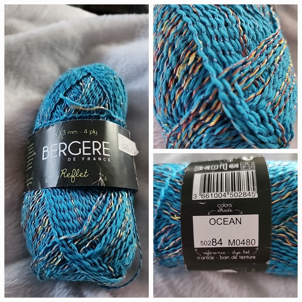 Bergere de France Reflet Yarn Ocean Blue Organic Cotton Metallic 100g 328yd 4ply